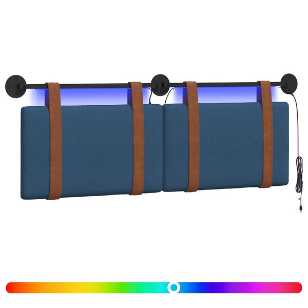 vidaXL Tête de lit suspendue Avec lumière LED Bleu PU antique