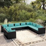 vidaXL Salon de jardin 10 Pièces avec coussins noir résine tressée