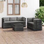 vidaXL Salon palette de jardin 6 Pièces avec coussins Bois de pin massif