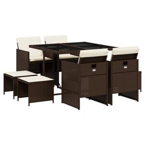 vidaXL Ensemble à manger de jardin et coussins 9 Pièces marron poly rotin
