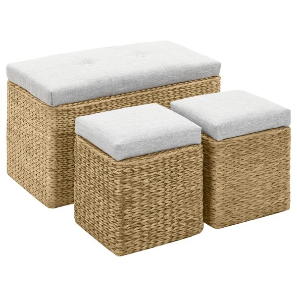 Banc banquette avec 2 poufs jacinthe d'eau gris 02_0021237