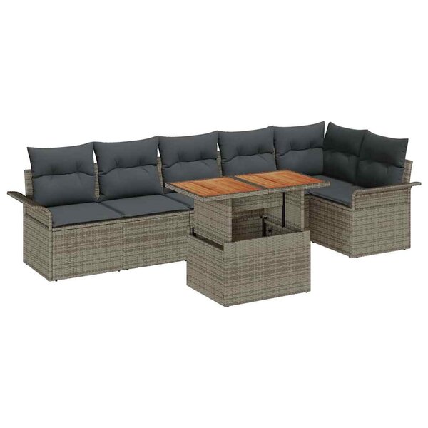 vidaXL Ensemble de canapé de jardin 7 Pièces Gris Poly rotin