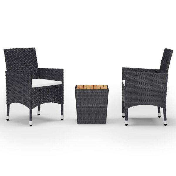 vidaXL Ensemble de bistro 3 Pièces Résine tressée et bois d'acacia Noir
