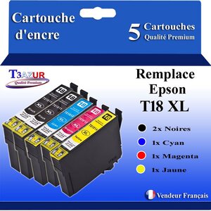 T3AZUR- 5x Cartouches Compatibles avec Epson 18XL 18 XL remplace Epson Expression Home XP-102  XP-202  XP-205  XP-212  XP-215