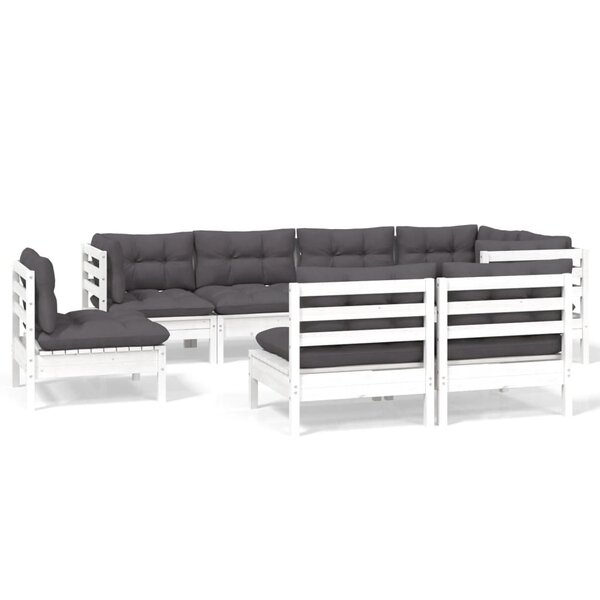 vidaXL Salon de jardin 8 Pièces avec coussins blanc bois de pin massif