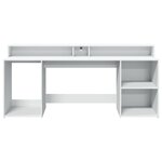 Bureau table poste de travail meuble d'ordinateur informatique étude avec lumières LED 200 x 55 x 91 cm bois d'ingénierie blanc 02_0023410