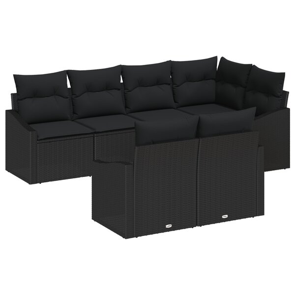 vidaXL Ensemble de salle à manger de jardin de 7 pièces avec coussins en poly rotin noir