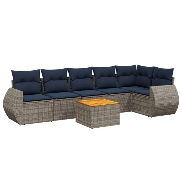 vidaXL Salon de jardin 7 Pièces avec coussins gris résine tressée