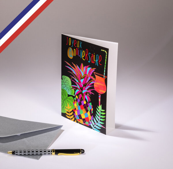 Carte double c'est chic ! Créée et imprimée en france - joyeux anniversaire - cocktail