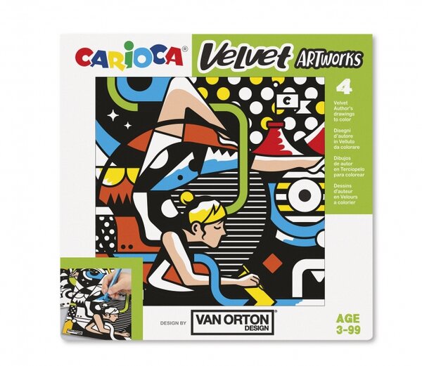 Pack Carioca Velvet Van Orton Street Pack de 4 Illustrations en Velours à Colorier - Texture Douce - Développe la Dextérité et la Créativité - Collaboration avec Van Orton Design - Divers Coloris