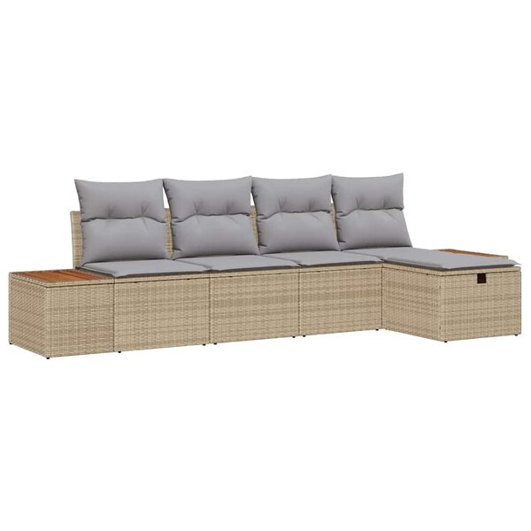 vidaXL Ensemble de canapé de jardin 5 Pièces Beige Poly rotin