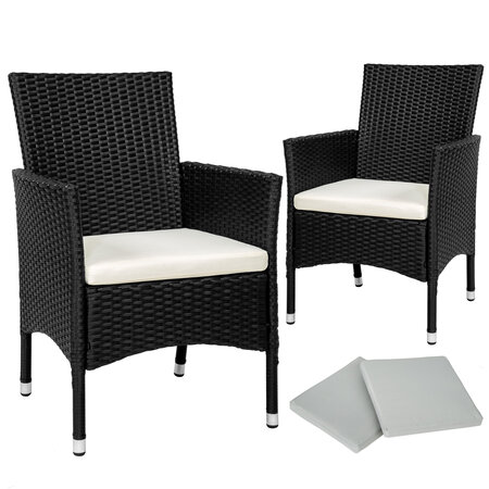 Tectake lot de 2 fauteuils de jardin acier avec 2 sets de housses - noir/beige