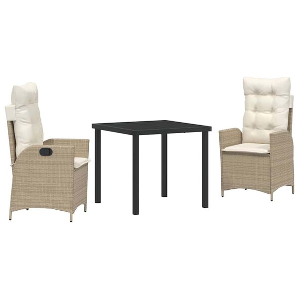 vidaXL Ensemble de salle à manger pour jardin 3 Pièces Beige polyrotin