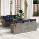 vidaXL Salon de jardin avec coussins 7 Pièces gris résine tressée acacia