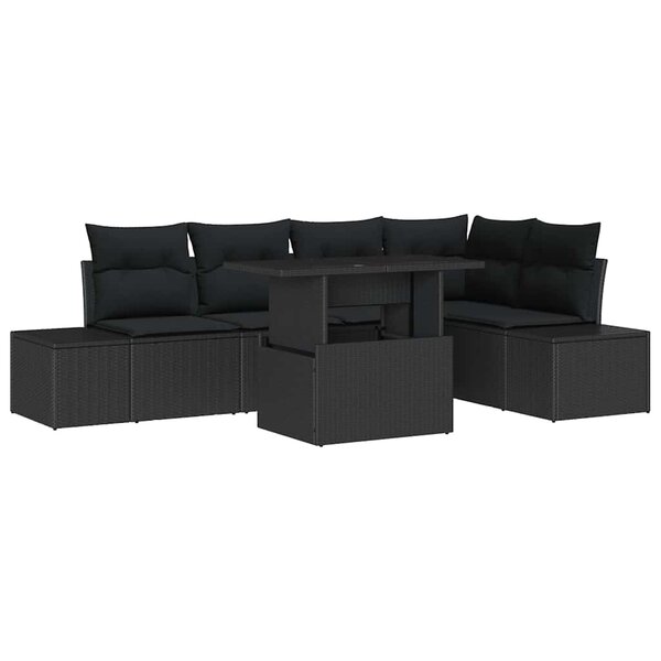 vidaXL Ensemble de canapé de jardin 6 Pièces Noir Poly rotin