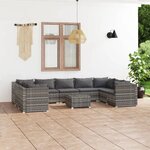 vidaXL Salon de jardin 10 Pièces avec coussins Résine tressée Gris