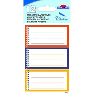 12 étiquettes adhésives scolaires - Cahier spirale - Couleurs chaudes