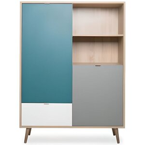 Buffet haut - chêne Sonoma  blanc  gris et bleu - 103 x 40 x 139 cm