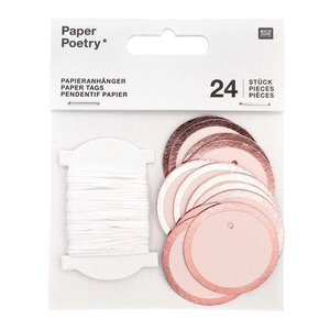 24 étiquettes à suspendre rondes rose à contour brillant