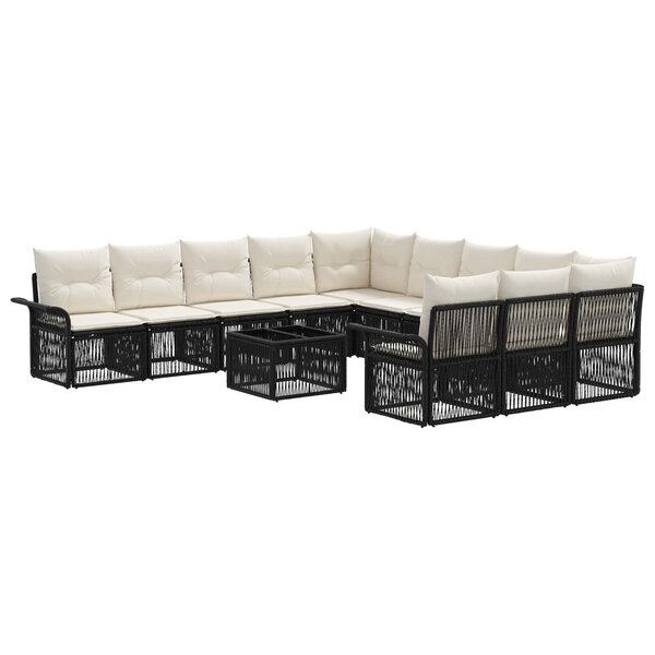 vidaXL Ensemble de canapé de jardin 12 pc Noir polyrotin