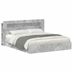 vidaXL Cadre de lit avec rangement avec tiroir Gris béton 200 x 200 cm