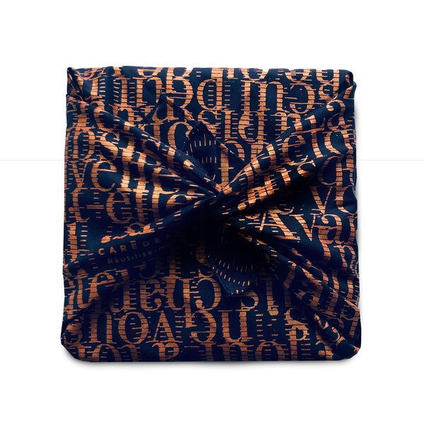 Papier cadeau réutilisable - Le Cigale et La Fourmi (bleu nuit) 35x35cm Furoshiki Mat 100  Coton