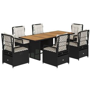 vidaXL Ensemble à manger de jardin coussins 7Pièces Noir Résine tressée