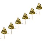 vidaXL Arbres d'allée de Noël 6 Pièces avec LED blanc chaud 45 cm PVC