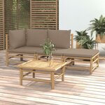 vidaXL Salon de jardin 4 Pièces avec coussins taupe bambou