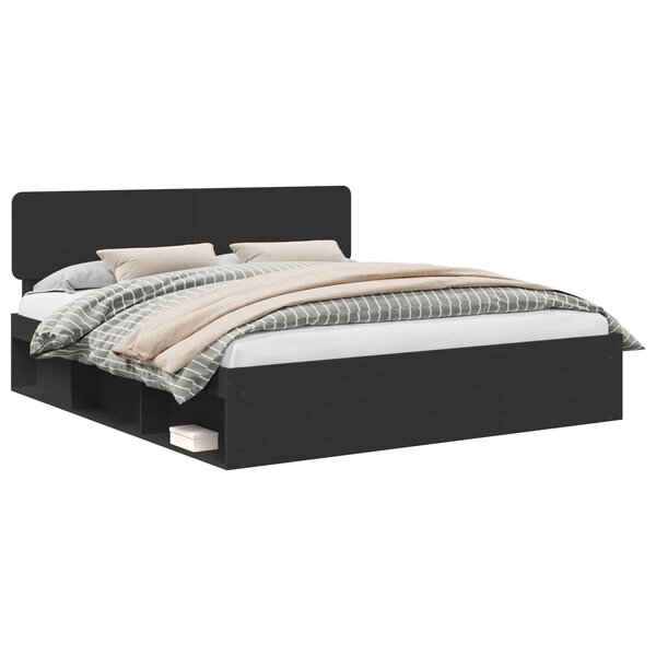 vidaXL Cadre de lit avec tête de lit Noir 200 x 200 cm Pin massif