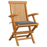 vidaXL Chaises de jardin avec coussins gris 3 Pièces Bois de teck massif