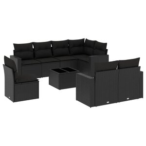 vidaXL Salon de jardin 9 Pièces avec coussins noir résine tressée