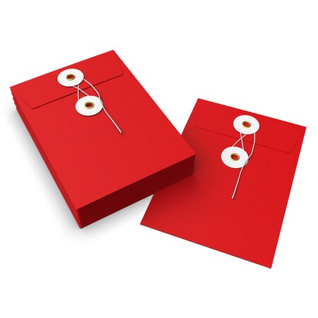 Lot de 20 enveloppes rouge + blanc à rondelle et ficelle 162x114
