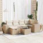 vidaXL Salon de jardin avec coussins 7 Pièces beige résine tressée