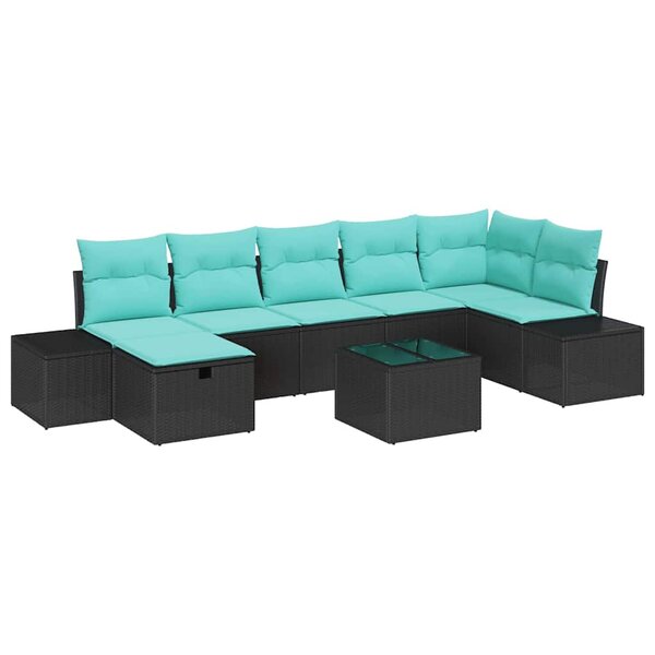 vidaXL Ensemble de canapé de jardin avec coussin 8 Pièces Noir polyrotin