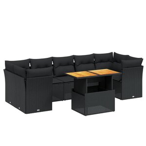 vidaXL Salon de jardin 8 Pièces avec coussins noir résine tressée