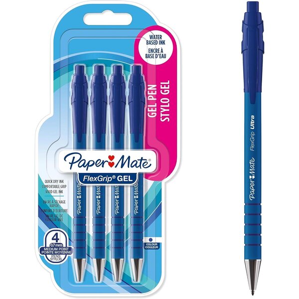 Etui de 4 Stylso Encre Gel FlexGrip GEL Pointe Moyenne Bleu Paper Mate