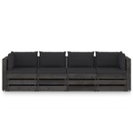 vidaXL Canapé de jardin 4 places avec coussins Bois imprégné de gris
