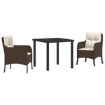 vidaXL Ensemble de salle à manger de jardin 3 pièces avec coussins marron en rattan poly