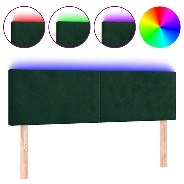 vidaXL Tête de lit à LED Vert foncé 144x5x78/88 cm Velours