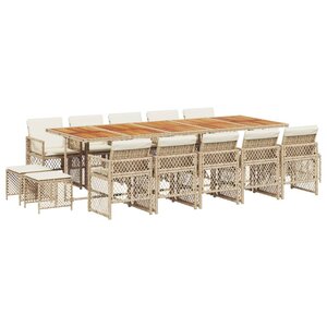 vidaXL Ensemble à manger de jardin et coussins 15 Pièces beige