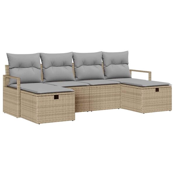 vidaXL Ensemble de canapé de jardin 6 Pièces Beige Poly rotin