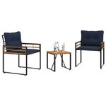 vidaXL Ensemble de meubles d'extérieur avec coussin 3 Pièces Bleu marine