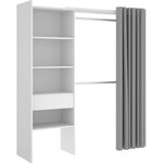 Dressing extensible avec rideau + 1 tiroir - Blanc - 160-113 x 50 x 205 cm - SUIT