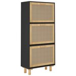 vidaXL Armoire à chaussures Noir 52x25x115 cm Bois d'ingénierie/rotin