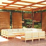 vidaXL Salon de jardin 13 Pièces avec coussins crème Bois de pin solide