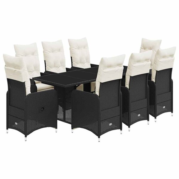 vidaXL Ensemble de bistro de jardin 9 Pièces coussins noir poly rotin