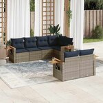 vidaXL Salon de jardin 7 Pièces avec coussins gris résine tressée