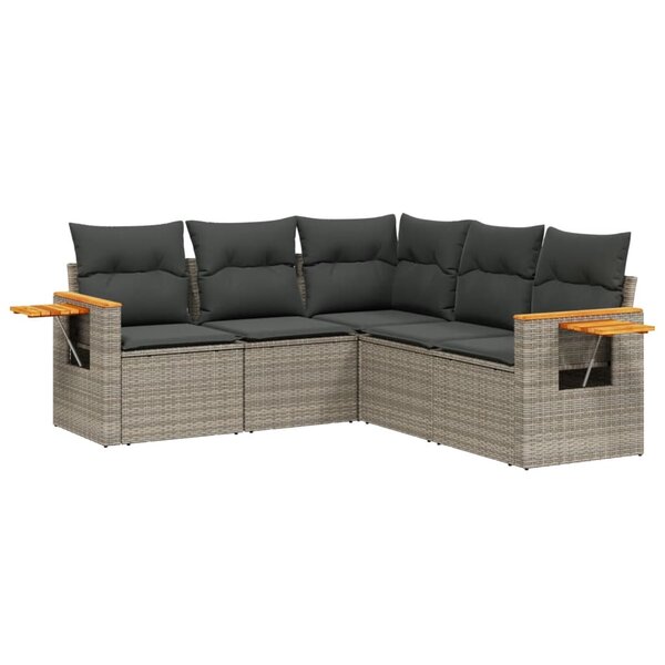 vidaXL Salon de jardin 5 Pièces avec coussins gris résine tressée