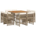 vidaXL Ensemble à manger de jardin et coussins 9 Pièces beige Poly rotin